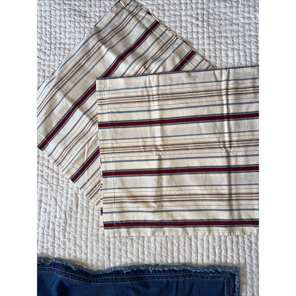 Ralph Lauren King Pillow Shams Pair 2 Ticking Stripe Red Blue Cotton Vintage RL